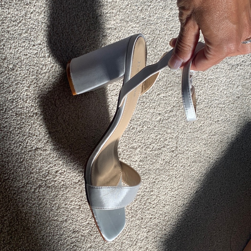 ASOS chunky white satin heels